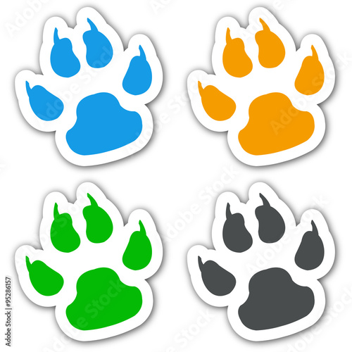 Icono plano huellas de perro con sombra en varios colores