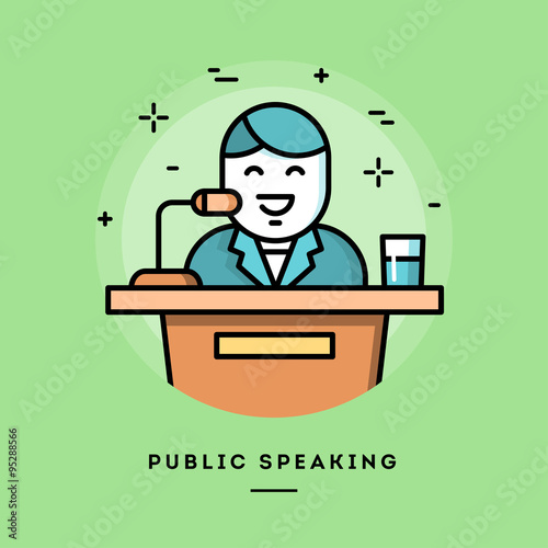 Public speaking, flat design line banner