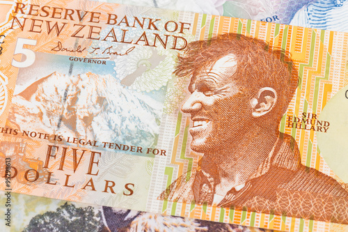 New Zealand dollar money banknote Edmund Hullary close-up