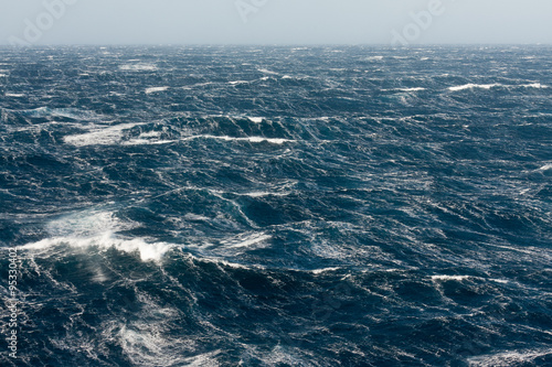 Stormy Winds Breaking Crests and Forming Streaks of Foam