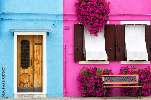 Venice, Burano: the small yard with bright walls of houses
