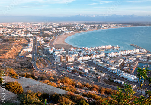 Morocco, view beach and marina of Agadir
