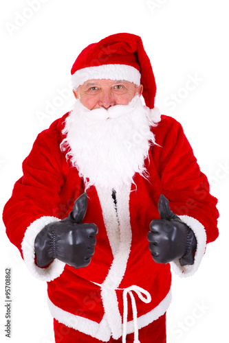 Santa Claus thumbs up Closeup Portrait. Isolated on White Background