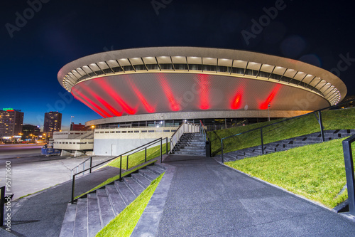 Night view of the International Conferrence Centre in Katowice, Silesia