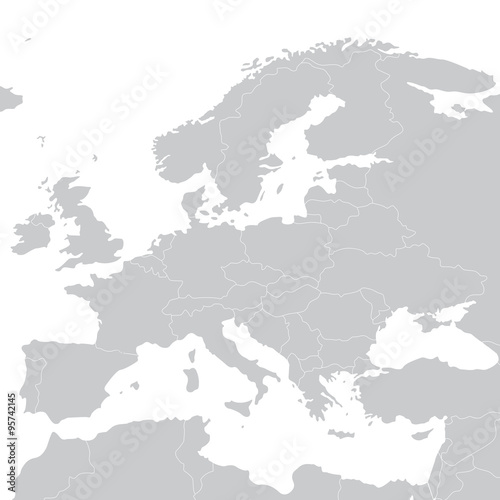 Grey political map of Europe. Vector illustration