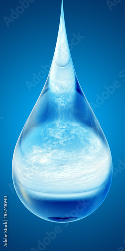 Concept or conceptual clean cold rain water liquid drop blue gradient