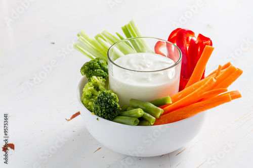 Vegetable sticks and yogurt dip