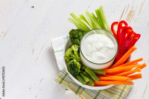Vegetable sticks and yogurt dip