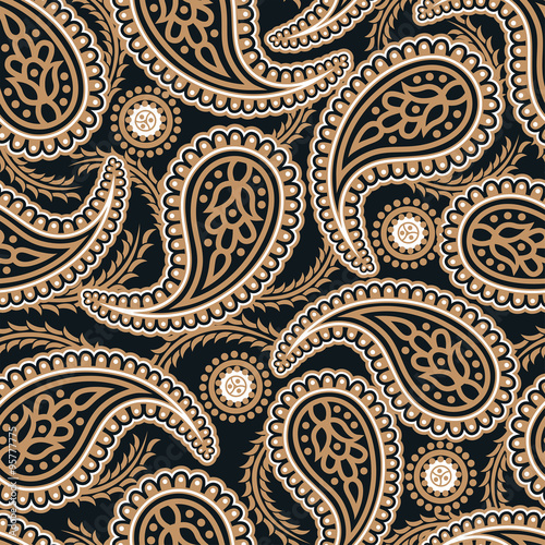 Brown and navy paisley seamless pattern