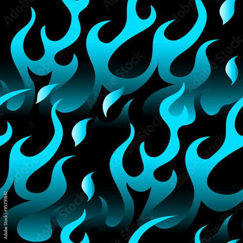 Hot blue flames seamless pattern