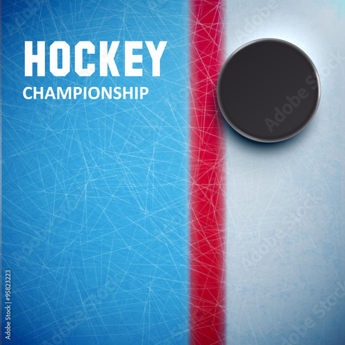 Hockey puck isolated on ice top view 