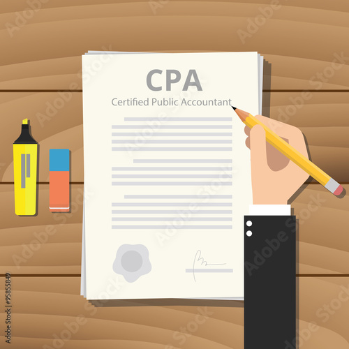 cpa certified public accountant with paper and sign hand