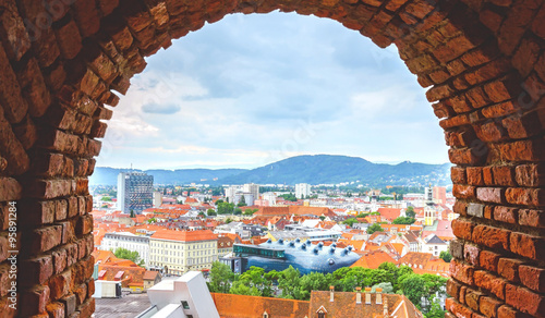 View of Graz city from hill, Austria