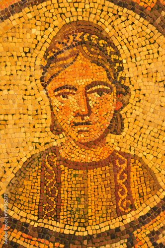 Ancient roman mosaic : beautiful portrait of a woman