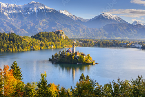 Panoramic view of Lake Bled from Mt. Osojnica, Slovenia