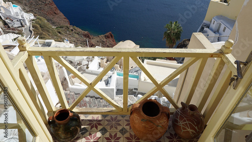 viewpoint in oia village on santorini island