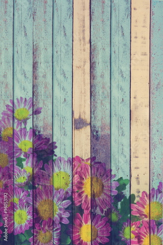  Pink Flowers on wood texture