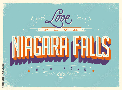 Vintage style Touristic Greeting Card with texture effects - Love from Niagara Falls, New York - Vector EPS10.