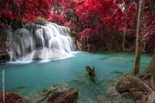 Deep forest waterfall in autumn scene at Huay Mae Kamin waterfal