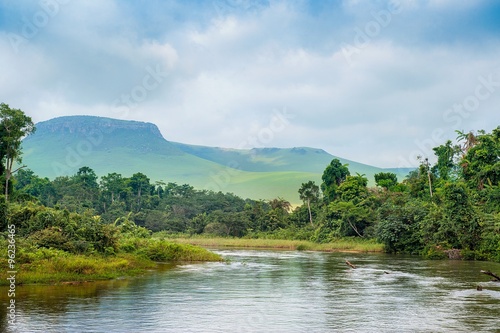 River in the Jungle. Small river in jungle. Under the cloudy sky