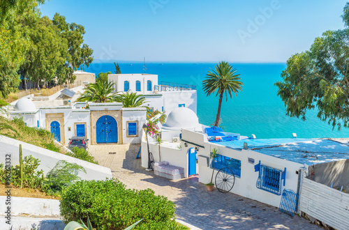 Arabic style restautant against Mediterranean Sea, Sidi Bou Said, Tunisia