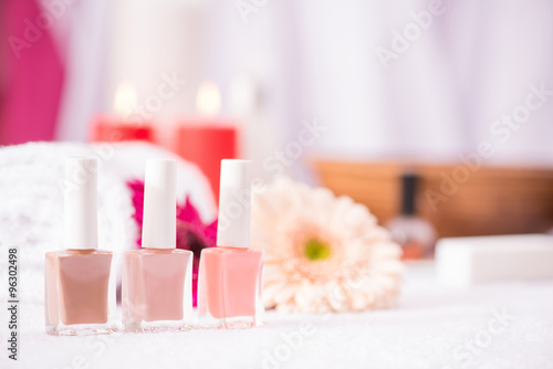 Nail polishes standing on the table 