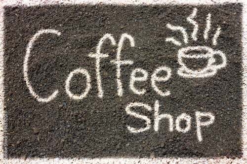Coffee grounds write Coffee Shop, Coffee Shop Label