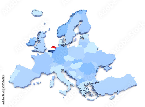 Europe Map, Netherlands with Flag