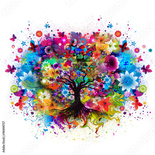 абстрактное Дерево с корнями и бабочками