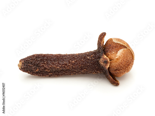 Macro closeup of a Organic black clove (Syzygium aromaticum) isolated on white background.