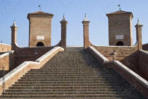 The monumental Trepponti bridge in Comacchio, Italy