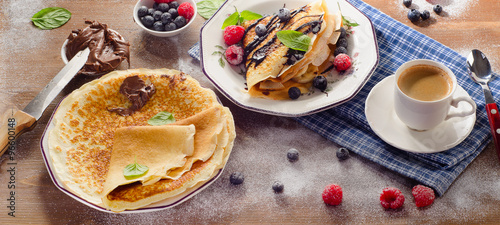 Crepes with Raspberries, Blueberries and Chocolate cream for bre