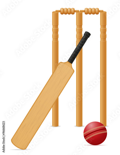 cricket equipment bat ball and wicket vector illustration