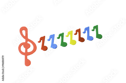 multi color music note sheet key on white background