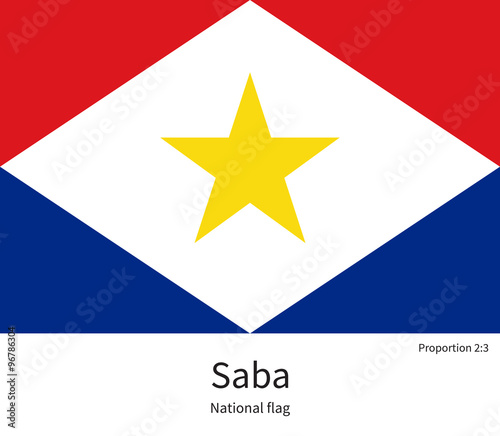 National flag of Saba with correct proportions, element, colors