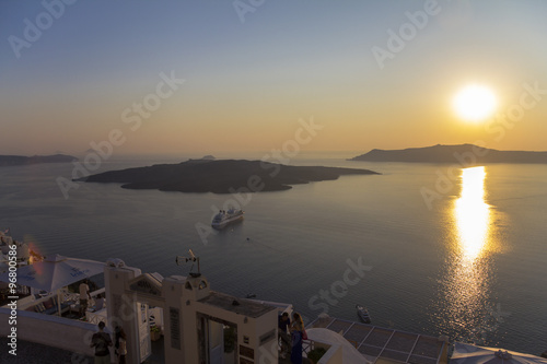 Sunset over water crater, Santorini