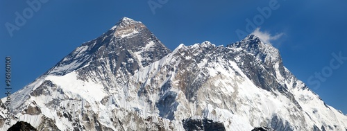 Panoramic view of Everest, Lhotse and Nuptse