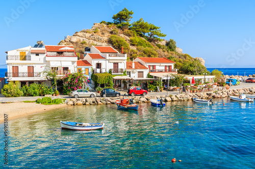A view of colourful houses in Kokkari fishing village, Samos island, Greece