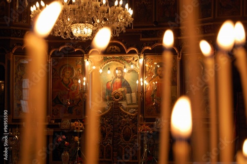 Burning candles in orthodox church