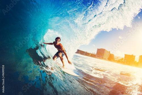 Surfer on Blue Ocean Wave