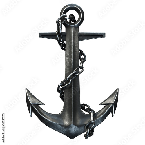 Black iron anchor on black background. 3d render