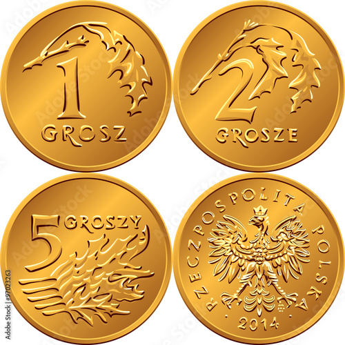 set Polish Money one, two and five groszy coin