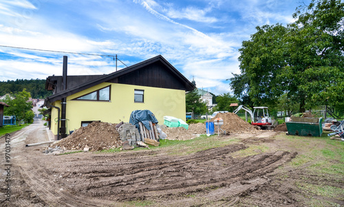 Rebuilding a house and adding an extension. Construction site