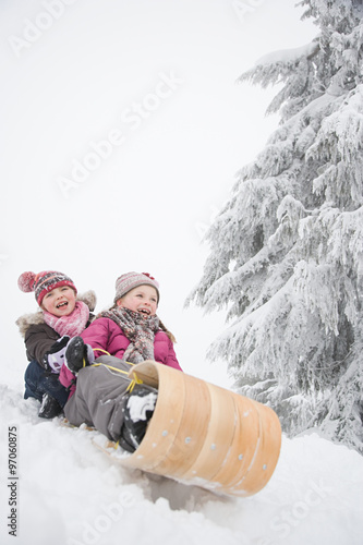 Girls on toboggan