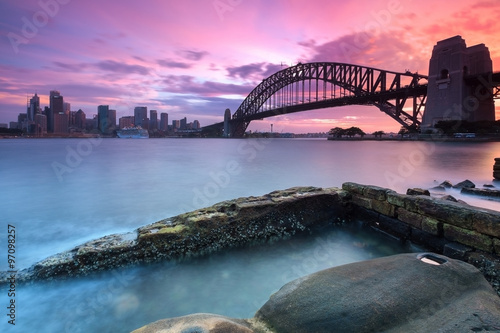 Sydney pejzażu miejskiego widok przy zmierzchem
