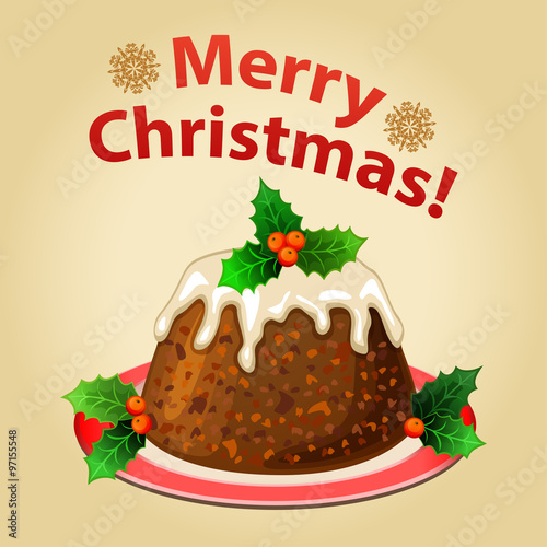 Christmas homemade pudding with Christmas decorations