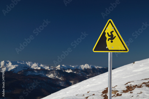 Warning sign in the mountains