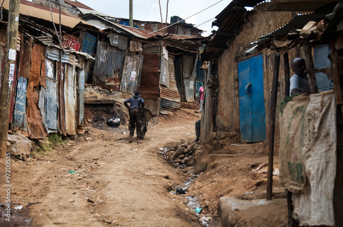 photograph taken in the Kibera slums in Nairobi during the stay of the Pope in Kenya. more than 500,000 people live here without essential services.