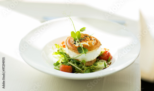 close up of halloumi cheese salad at restaurant