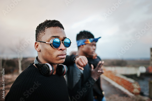 Three rap singers band on the roof